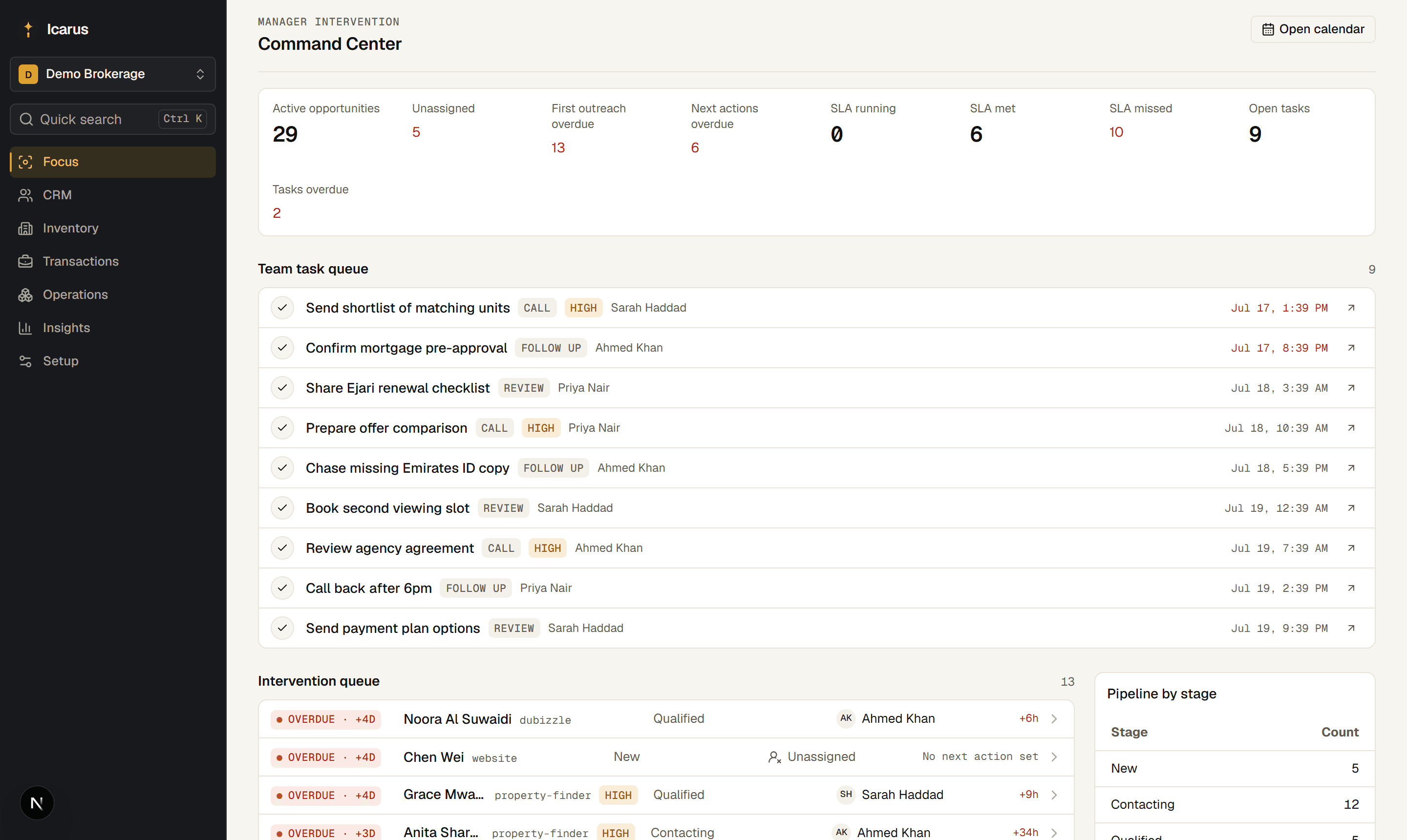 The live Command Center. Real product, demo workspace — not a mockup.